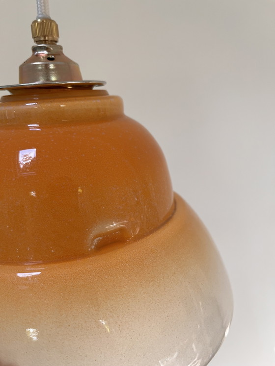 Vintage Tweekleurige Oranje Glazen Klok Hanglamp – Hanglampen, Glass (photo 5 of 9)
