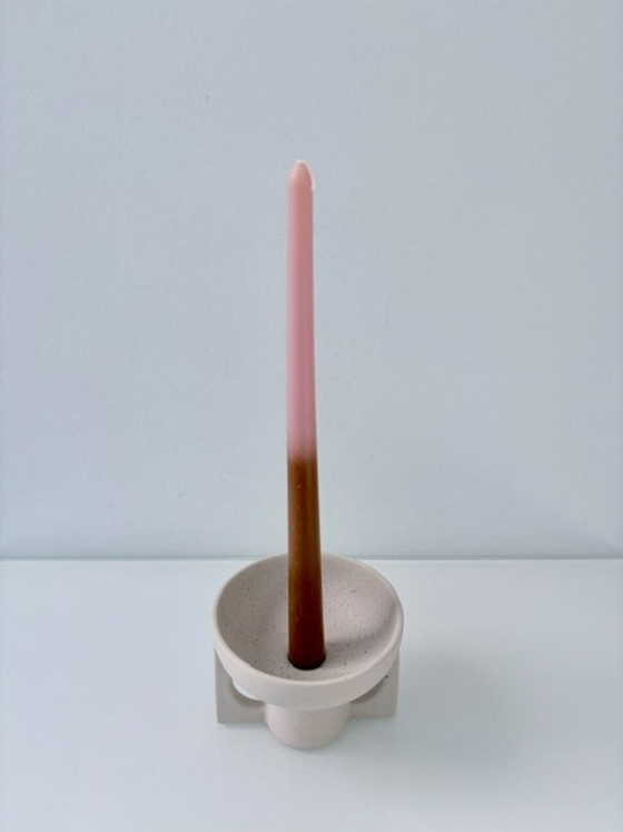 Portacandele di design in ceramica color sabbia moderno minimalista, Beige (foto 10 di 11)