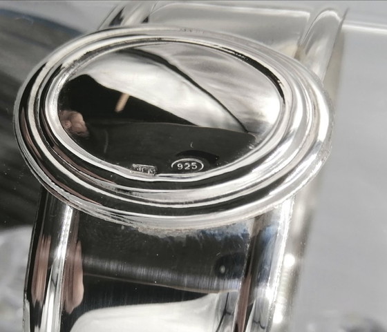 Image 1 of Karaf van geblazen glas met een band van 925 zilver.