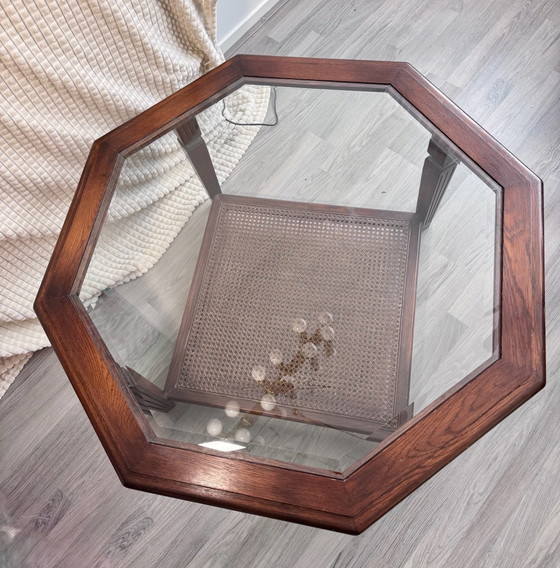 LOTUS tavolino da caffè in ciliegio ottagonale piano vetro e canna intrecciata, Tavolini da caffè, Legno (foto 3 di 12)
