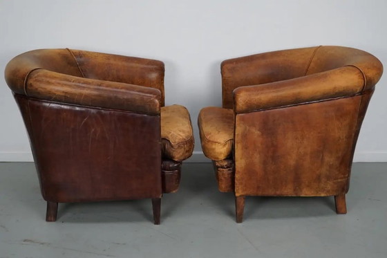 Image 1 of Vintage Nederlandse cognackleurige leren clubfauteuils, set van 2