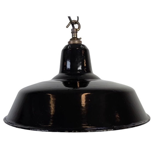 Lámpara colgante industrial de esmalte negro, década de 1960
