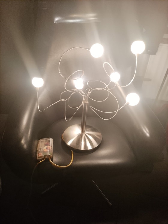 Image 1 of Modern design table lamp in brushed chrome metal with 6 lights and dimmer