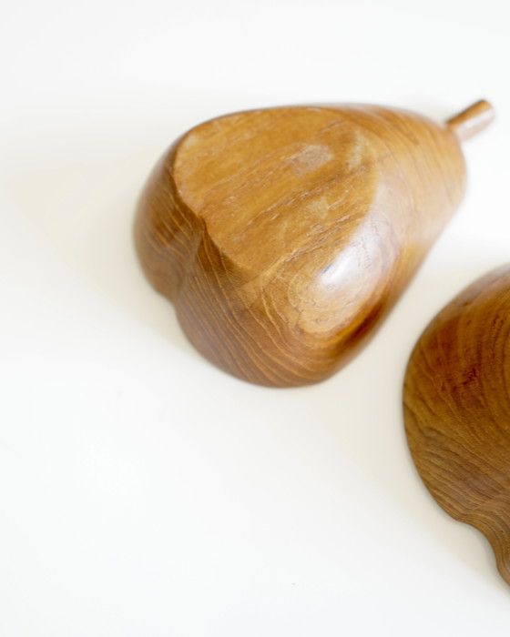 Image 1 of Set of 2 Apple and Pear Wooden Bowls - Handmade Midcentury Vintage - 1970s