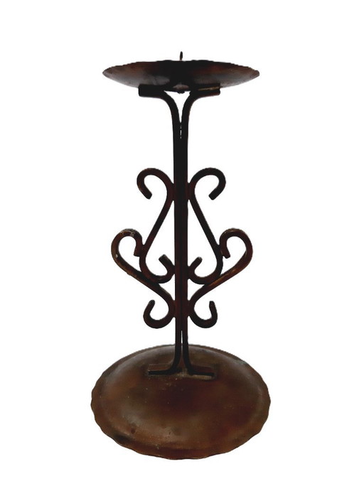 Portacandele vintage in rame battuto, 17 cm