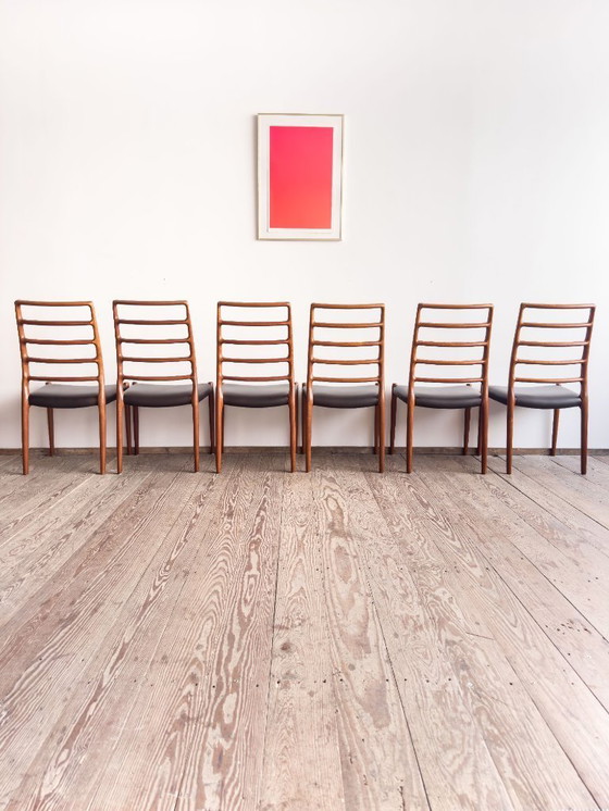 Image 1 of Niels O. Møller Modell 82, Embassy-Stühle aus Teakholz und Leder, 6er-Set, für J.L. Moller