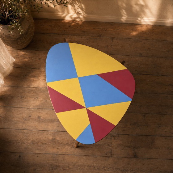 Image 1 of Czechoslovak Brussels Style Oak and Colored Umakart Table, 1950s