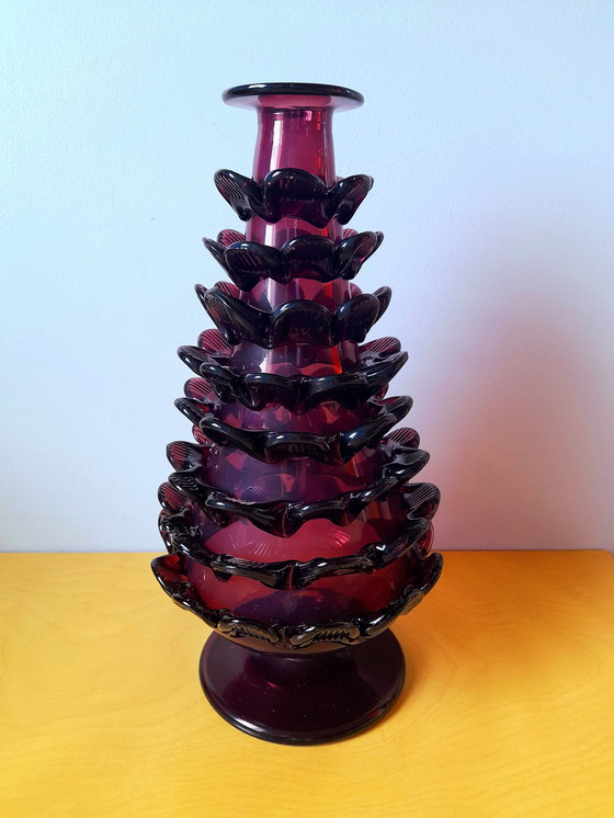 Image 1 of Jarrón de cristal soplado con piñas 1970