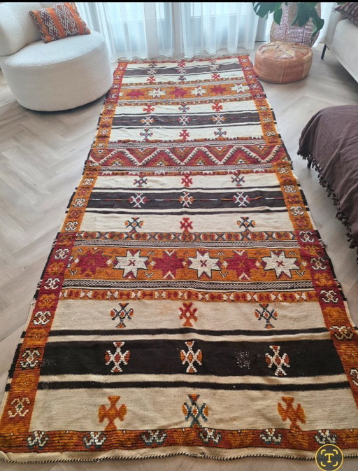 Vintage '60s Berber Tapijt - 372x157cm, Handgeweven Wol