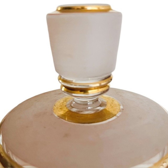 Image 1 of Scatola portacipria Art Déco in vetro rosa oro 1950