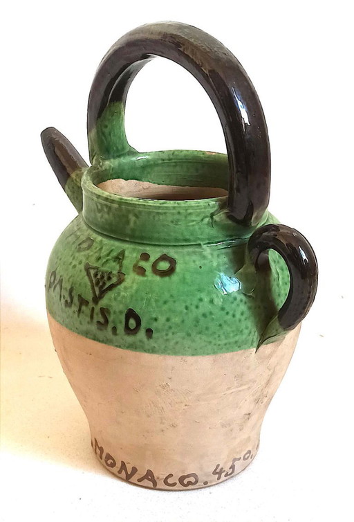 Pichet terre cuite Pastis Monaco Années 40 Hauteur 26,5 cm