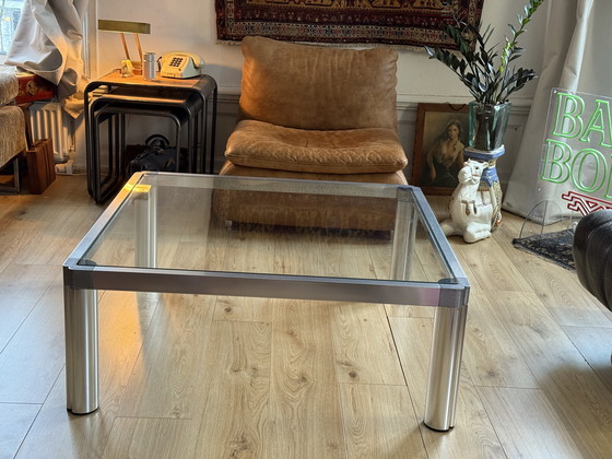 Image 1 of Table basse en aluminium style Metaform | Design moderne néerlandais | 100×100 cm | Années 1970