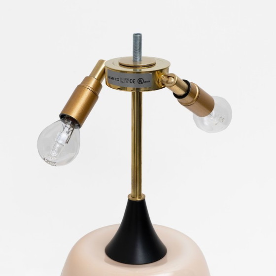 Pair of Italian Murano Glass Table Lamps in Blush Pink with Brass Details (photo 6 of 7)