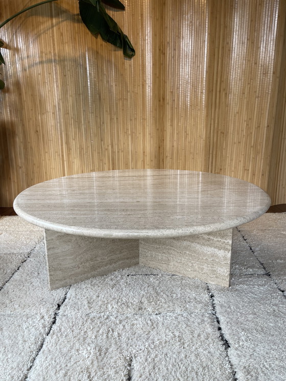 Image 1 of Vintage Xl Round Travertine Coffee Table