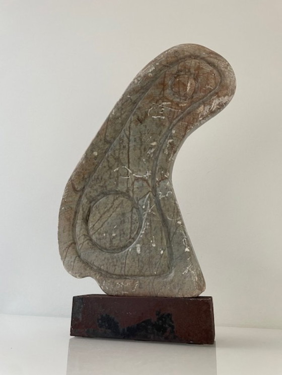 Image 1 of Scultura brutalista in pietra su acciaio Corten