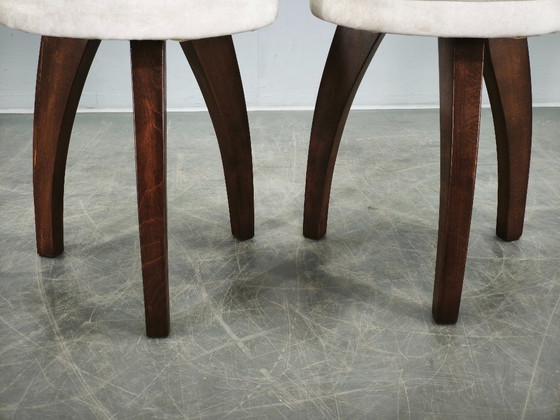 Image 1 of Pair of Art Deco Beech Wood Stools, 1940s, Newly Upholstered