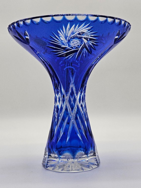 💎 Vase Calice en Cristal au Plomb Bohemia Vintage – Verre Superposé Bleu Cobalt (Taillé à la Main, CSR) (photo 3 of 8)