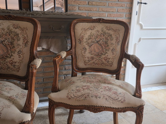 Image 1 of 2 classic armchairs in elegant Louis XV style.