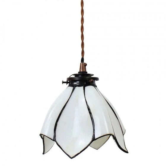 Suspension Tiffany Art Nouveau, Cristal, Verre, Blanc (photo 4 sur 4)