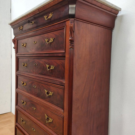 Antike Kommode Semainier mit Marmorplatte, Kommoden, Holz, Braun, Klassiek (Foto 6 von 15)