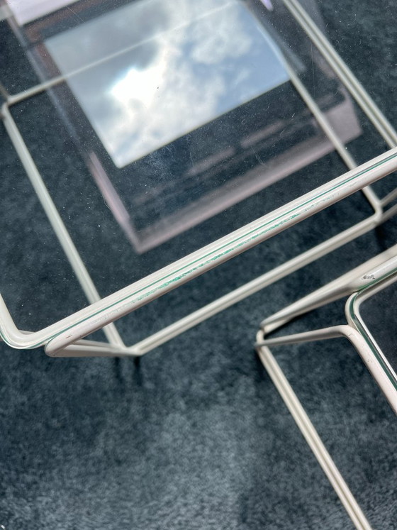 Image 1 of 3 nesting tables by Max Sauze for Isocèle – 1970s – white metal & glass