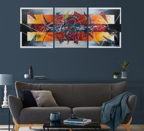 Image 1 of JUGGLING – Artwork by the painter 2Luss'Art - Triptych - Abstract painting, 152 x 61 cm