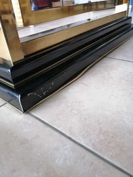 Image 1 of black lacquer dining table with brass inlays Hollywood Regency