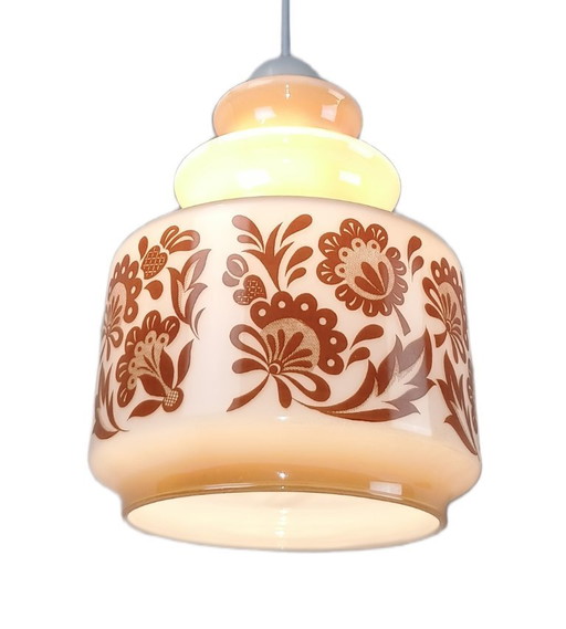 Lampada a sospensione Venini in vetro fumé bianco, fiore, metà secolo, Murano