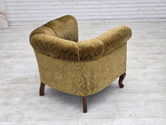 1950s, Danish relax chair, furniture velour, beech wood., Armchairs, Textile, Green (photo 9 of 18)