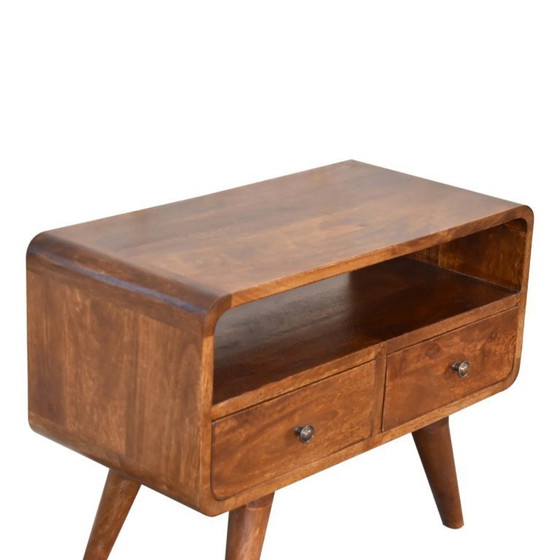Image 1 of Compacte, gebogen kastje in kastanjekleur met 2 lades
