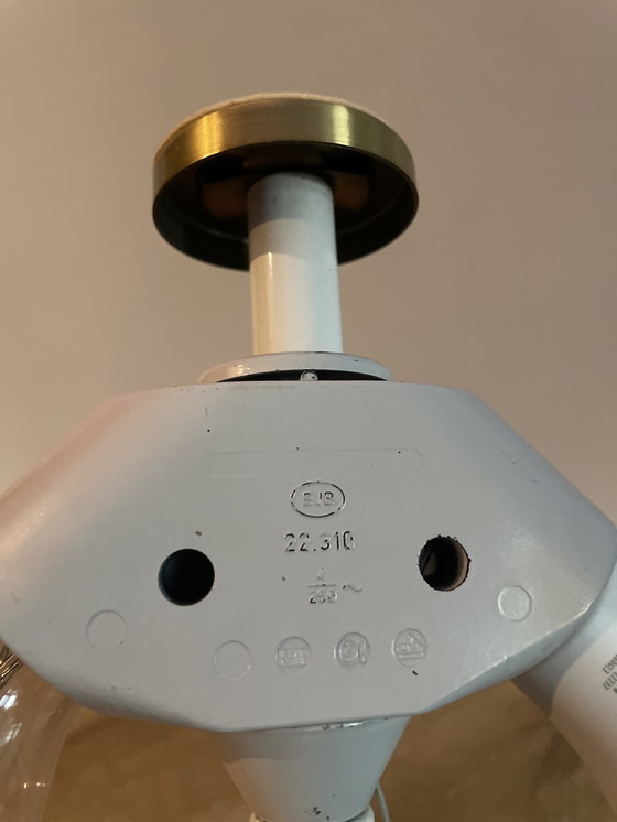 Image 1 of Space age paddestoel messing en glazen tafellamp van Peill & Puzzler 1970s