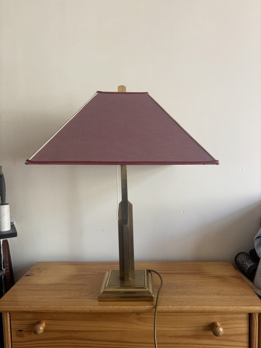 1x Grote Messing 'Skyscraper' Tafellamp Van Lustrerie Deknudt, Jaren 1970 – tafellampen, Metal, Textile