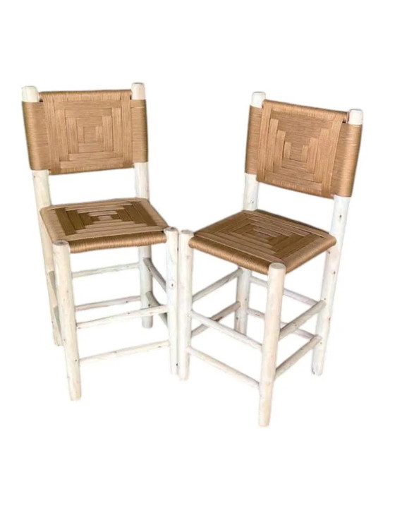 2 taburetes artesanales hechos a mano 100cmx30cmx30cm – Taburetes de bar, Cuero, Madera, Bohemian (photo 7 of 7)