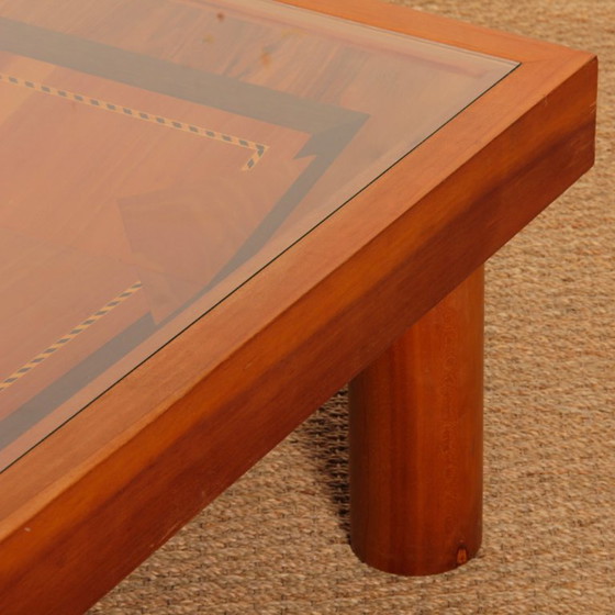 Image 1 of Square coffee table, handcrafted marquetry work, 1985
