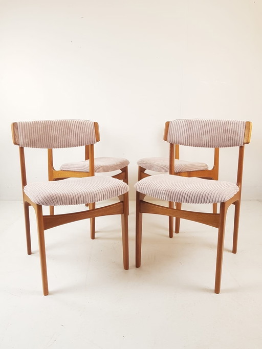 Vintage Houten Stoelen Licht Roze Ribstof Gerestaureerd