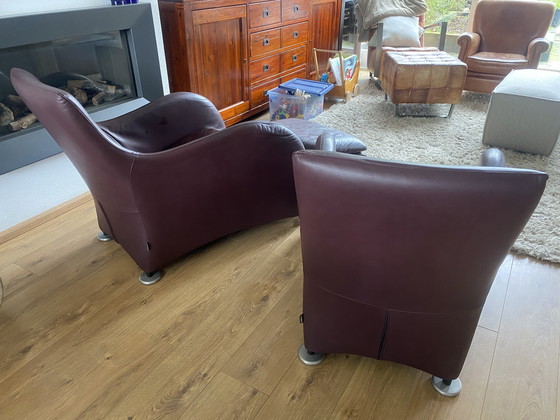 Image 1 of 2x Montis Loge con sgabello in pelle color melanzana