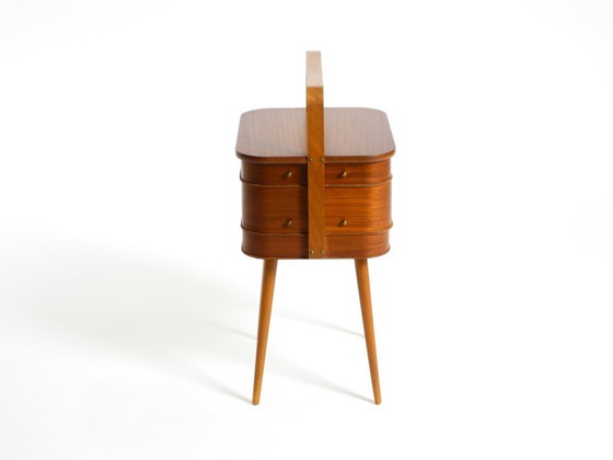 Image 1 of Beautiful original Mid Century teak sewing box with hinged compartments
