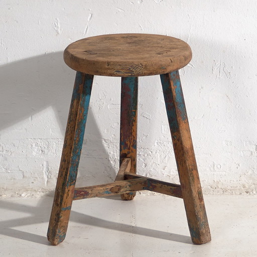 Sgabello antico con patina azzurra (c.1900) #26