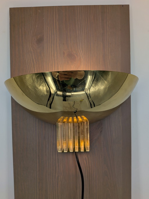 Vintage Nederlandse Postmoderne Wandlamp – Koek Verlichting Eindhoven Maastricht – Messing & Hout – Jaren 70/80