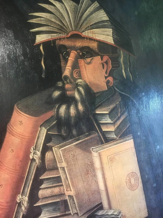 El bibliotecario, sobre lienzo 89x65 – Pinturas y dibujos, Wood, Canvas, Vintage (photo 5 of 13)