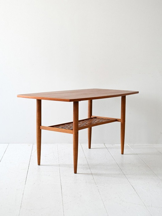 Image 1 of 1950s/60s Scandinavian Teak Coffee Table with Woven Shelf
