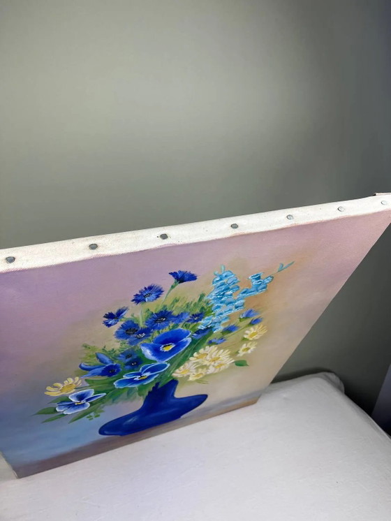Peinture "Bouquet Bleu" – Peintures et dessins, Canvas, Vintage (photo 3 of 13)