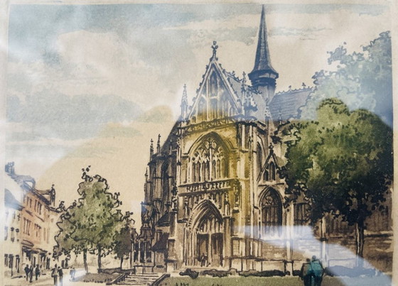 Image 1 of Aquarel van Hervé Lemiez, " Kerk van de Grote Zavel ". XXe eeuw