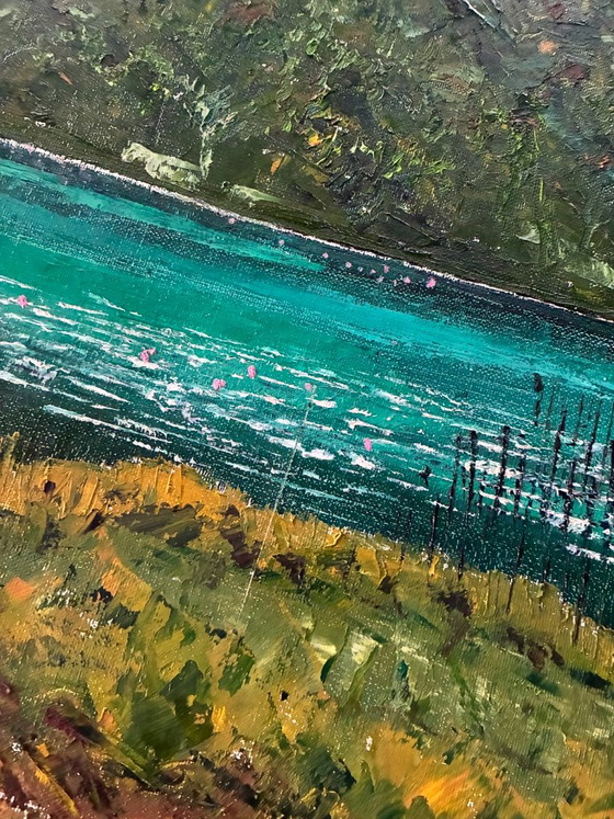 Oil painting on canvas, painted with a palette knife, Lake Ambléon – Paintings & Drawings (photo 3 of 6)