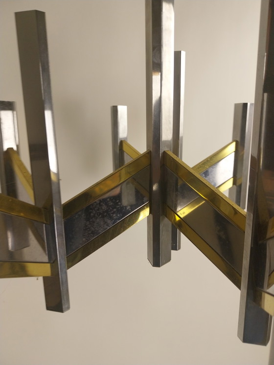 Image 1 of 1 x Geatano Sciolari "Concorde" 9-light pendant lamp in chrome and brass 1970s