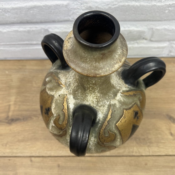 Image 1 of Roger Guérin - Brocca in ceramica Art Déco a quattro manici - Carte da gioco