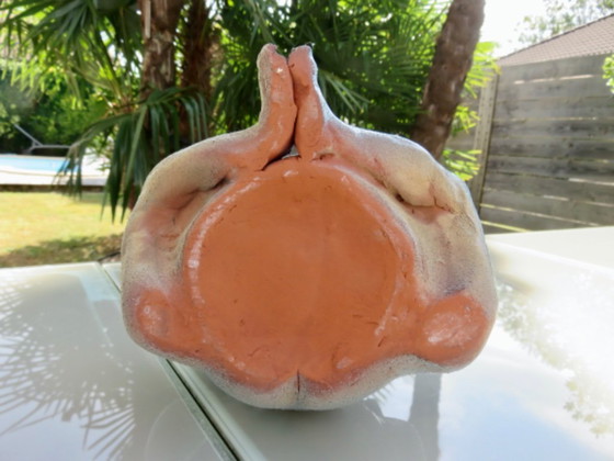 Image 1 of anthropomorphic vase in blue glazed ceramic, 1990