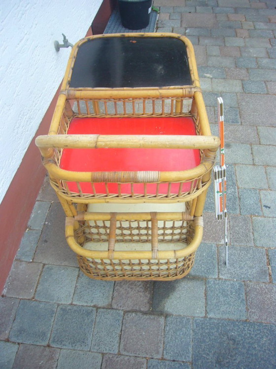 Image 1 of Carrello da cocktail vintage in rattan e bambù (1960?)