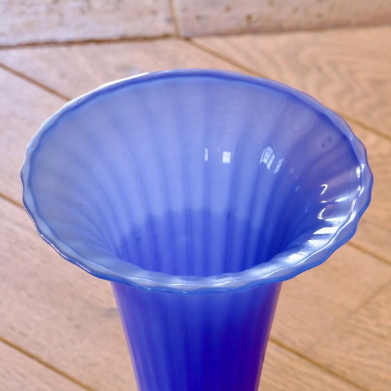 Image 1 of Große Murano-Vase aus mundgeblasenem kobaltblauem Glas