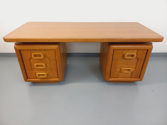 Image 1 of Large Double-Sided Vintage 70's Oak Executive Desk